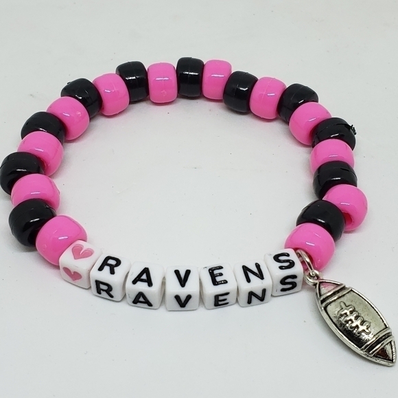 Love Baltimore Ravens Beaded Sports Charm Bracelet - Picture 1 of 1